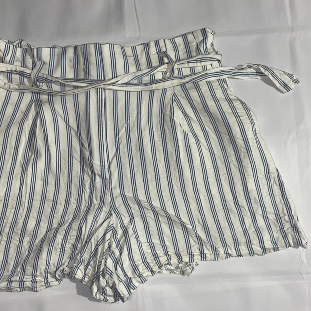 LOFT Striped High Waisted Blue & White Tie Waist Shorts